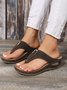 Hollow Out Metal Decor Wedge Thong Slide Sandals