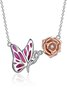 3D Butterfly Rose Pattern Pendant Necklace Casual Elegance Wedding Women Jewelry
