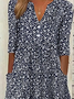 Plus Size Vacation Loose Disty Floral Half Open Collar Dress