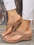 Hollow Out Metal Decor Wedge Thong Slide Sandals