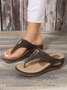 Hollow Out Metal Decor Wedge Thong Slide Sandals