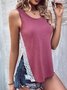 Loose Casual Crew Neck Split Joint Tank Top