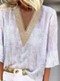 Hollow Out Patchwork lace Plain Casual Embroidery Blouses
