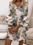 Casual Green Floral V Neck Loose Dress