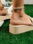 Daisy Applique Fringe Decor Canvas Platform Slide Sandals