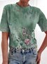 Loose Casual Green Floral T-Shirt