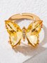 Casual Citrine Butterfly Open Ring Urban Party Music Festival Jewelry