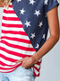 Casual Loose Crew Neck America Flag T-Shirt
