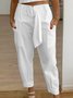 Plus Size Cotton Loose Elegant Plain Pants With Belt