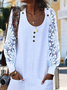 Plain Lace Long Sleeve Buckle Pockets Casual Scoop Neck Tunic Dress