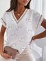 V Neck Patchwork lace Loose Casual Heart/Cordate Blouses