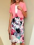 Floral Casual Crew Neck Dress With Coat Two-Piece Set