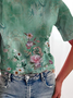 Loose Casual Green Floral T-Shirt