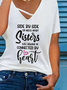 Jersey V Neck Casual Text Letters Printed Blouses