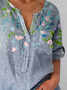 Plus Size Loose Casual Floral Half Open Collar Shirt
