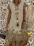 Plus Size Floral V Neck Linen Ethnic Dress