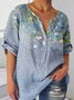 Plus Size Loose Casual Floral Half Open Collar Shirt
