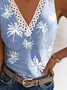 Coconut Tree Patchwork Lace Jersey Casual Tank Top