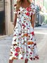 Disty Floral Daily Casual Jersey Loose Short Sleeve Crew Neck Vacation Midi Dress