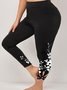 Plus Size Tight White Floral Casual Knitted Leggings