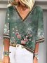Loose Floral Printed Casual V Neck Blouses