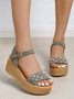Vintage Pearl Woven Wedge Platform Sandals