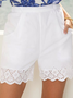 Plain Vacation Embroidery Cotton Shorts