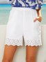 Plain Vacation Embroidery Cotton Shorts