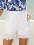 Plain Vacation Embroidery Cotton Shorts