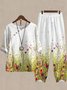 Casual Floral Cotton Buttoned Two-Piece Set