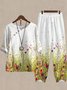 Casual Floral Cotton Buttoned Two-Piece Set