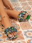 Green Snakeskin Woven Strappy Sandals