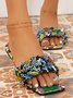 Green Snakeskin Woven Strappy Sandals
