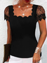 Plus Size Plain Elegant Lace Collar Shirt