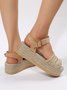 Studded Beige Braided Straps Platform Espadrille Sandals