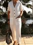 Loose V Neck Pocket Stitching Casual Jumpsuit
