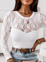 Split Joint Crew Neck Lace Casual Shirt