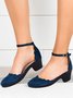 Navy Faux Suede Casual Block Heels