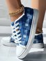 Denim Look Print Raw Hem Lace-up Canvas Shoes
