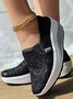 Breathable Contrast Sequin Lace Slip-on Platform Sneakers