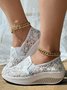 Breathable Contrast Sequin Lace Slip-on Platform Sneakers