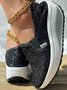Breathable Contrast Sequin Lace Slip-on Platform Sneakers