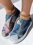 Women's Color Block Printing Slip On Canvas Shoes