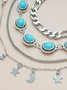 Casual Silver Metal Turquoise Layered Bracelet Ethnic Urban Jewelry
