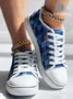 Denim Look Print Raw Hem Lace-up Canvas Shoes