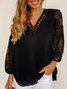 Lace V Neck Loose Casual Shirt