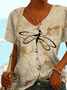 V Neck Casual Jersey Dragonfly T-Shirt