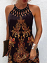 Ethnic Hollow out Sleeveless Casual Halter Tunic Dress