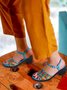 Elegant Color Block Braided Straps Chunky Heel Sandals
