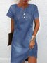 Denim Casual V Neck Short Sleeve Dress